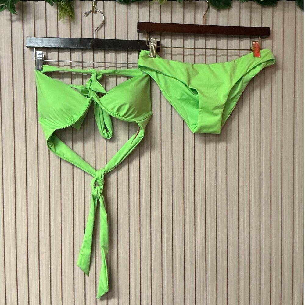 Victoria's Secret Neon Green Underwire Bikini Set Swimwear Top 34B Bottom M